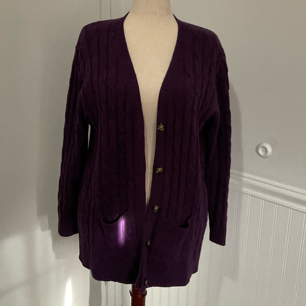 Women's Purple Cable Knit Button-Front Sweater Cardigan